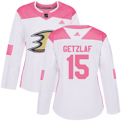 Adidas Ducks #15 Ryan Getzlaf White/Pink Authentic Fashion Women's Stitched NHL Jersey
